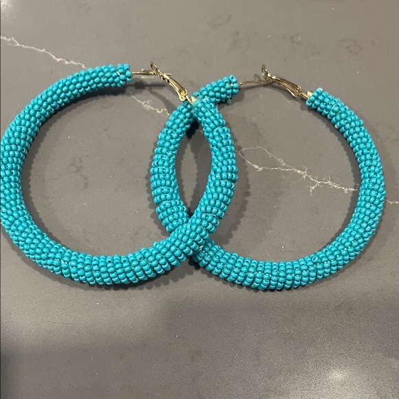 Jewelry - Turquoise Beaded Hoop Earrings
